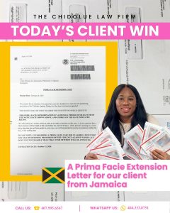 A Prima Facie Extension Letter for Our Client from Jamaica