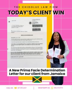 A New Prima Facie Determination Letter for Our Client from Jamaica