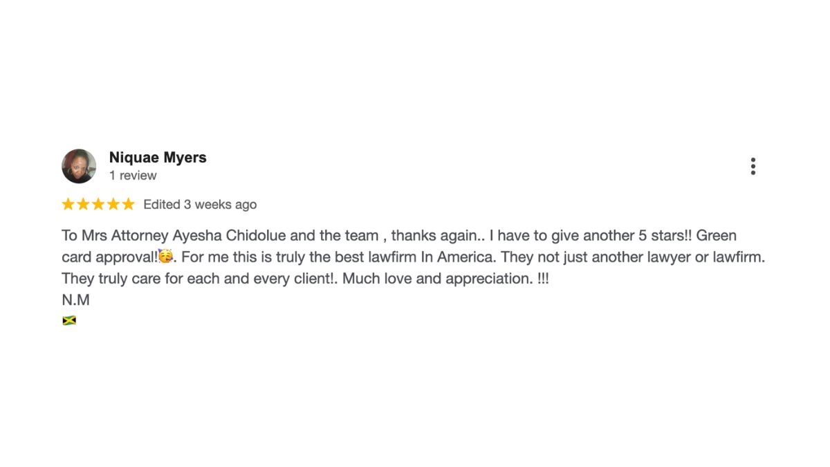 Google review for The Chidolue Law Firm